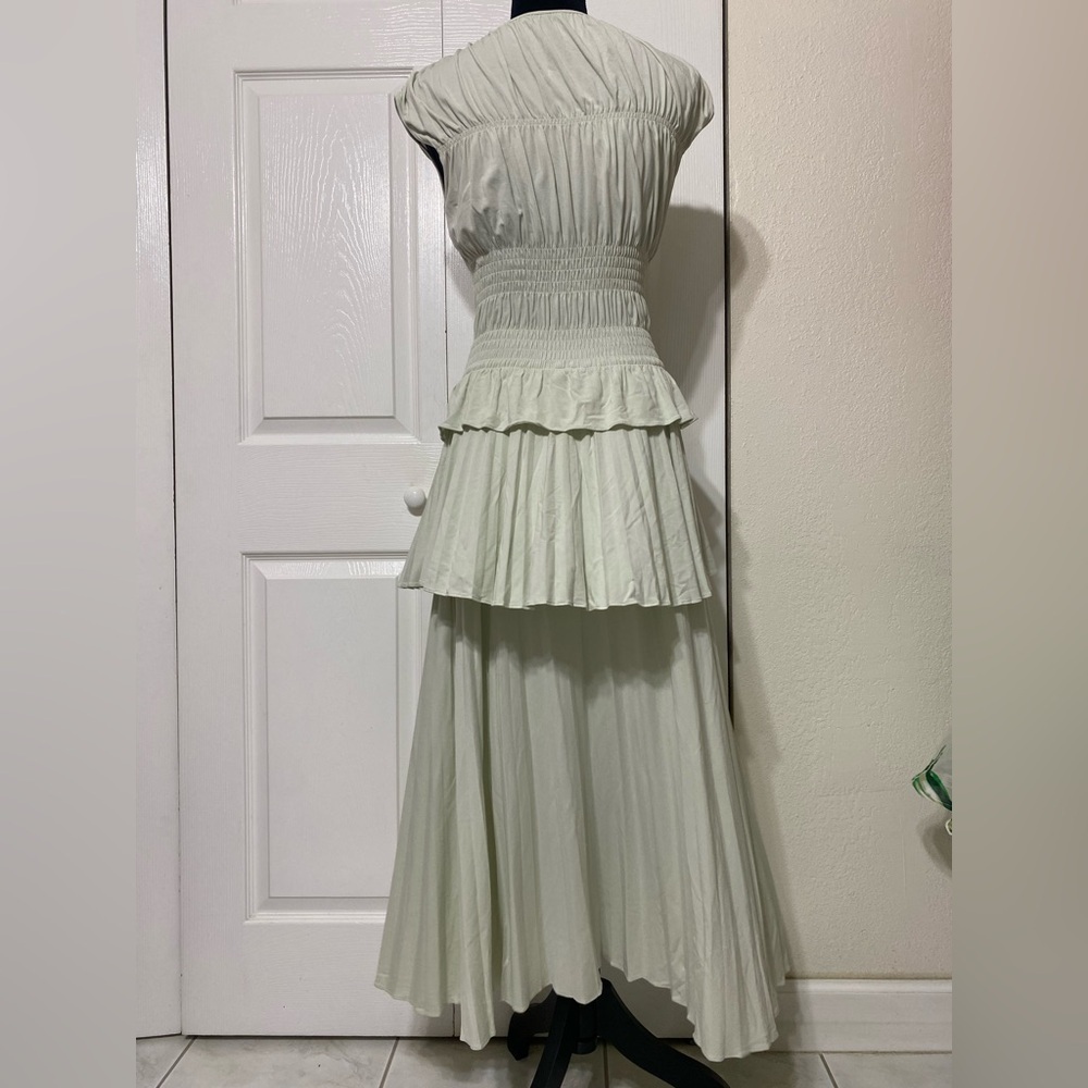 Rebecca Taylor green mint Layered  smocked elastic Dress size M - Picture 2 of 5